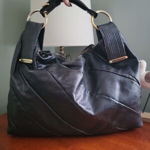 Juicy Couture Oversized Pleated Black Leather Hobo Bag Y2K